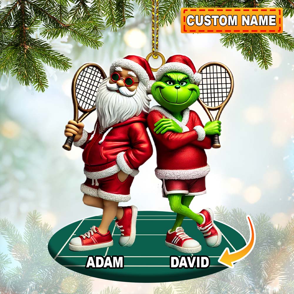 Santa And ELF Christmas Ornament, Personalized Ornament, Tennis Christmas Gift