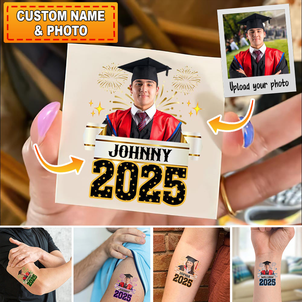 2025 Graduation Tattoo Gift, Custom Temporary Tattoo, Personalized Tattoo, Fake Tattoo