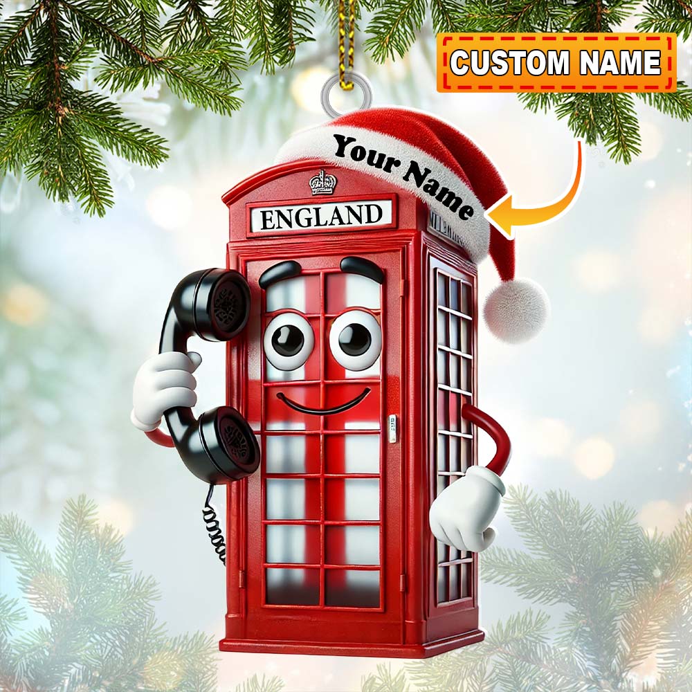 Red Telephone Box Christmas Ornament, Personalized Ornament