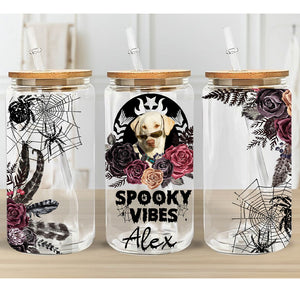 Halloween Dog Smooky Vibes Personalized Glass Bottle, Frosted Bottle, Gift For Halloween, Gift For Pet Lover