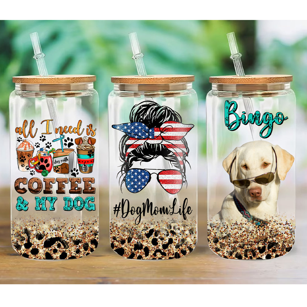 Personalized Dog Mom Life Dog Glass Bottle, Frosted Bottle