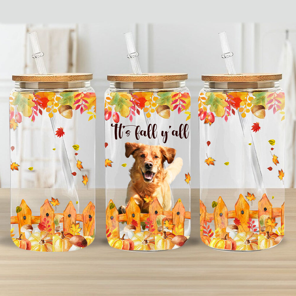 Personalized Autumn Dog Glass Bottle, Frosted Bottle