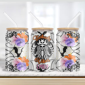 Halloween Starbucks Vibes Personalized Glass Bottle, Frosted Bottle, Gift For Halloween