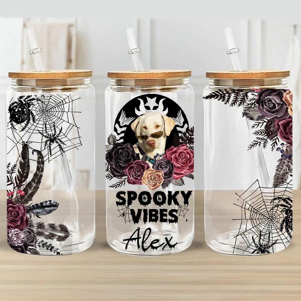 Halloween Dog Smooky Vibes Personalized Glass Bottle, Frosted Bottle, Gift For Halloween, Gift For Pet Lover