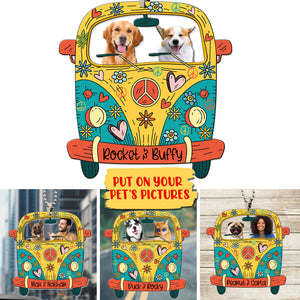 Pet Hippie Bus Car, Acrylic Ornament, Custom Name and Photo