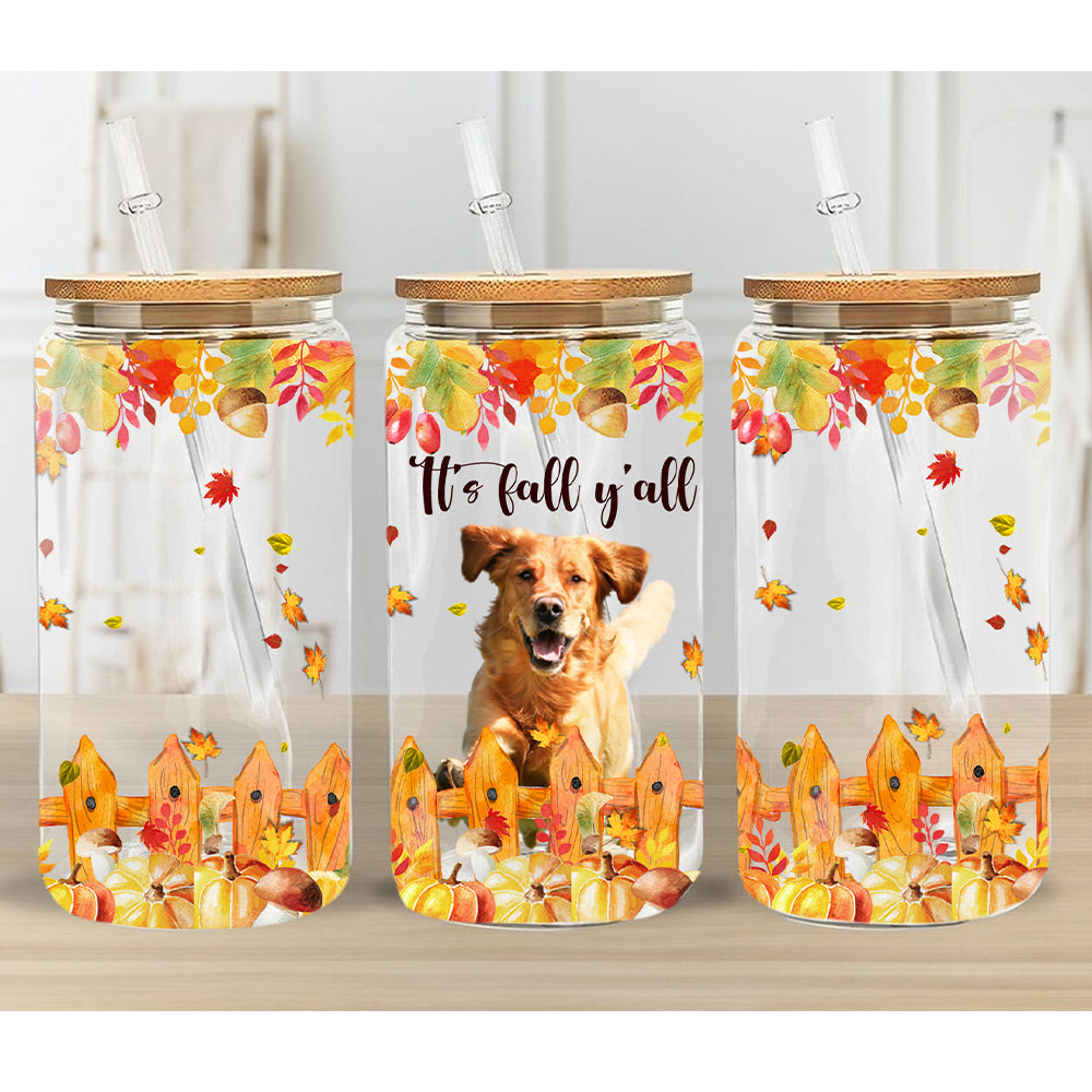 Personalized Autumn Dog Glass Bottle, Frosted Bottle