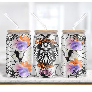 Halloween Starbucks Vibes Personalized Glass Bottle, Frosted Bottle, Gift For Halloween