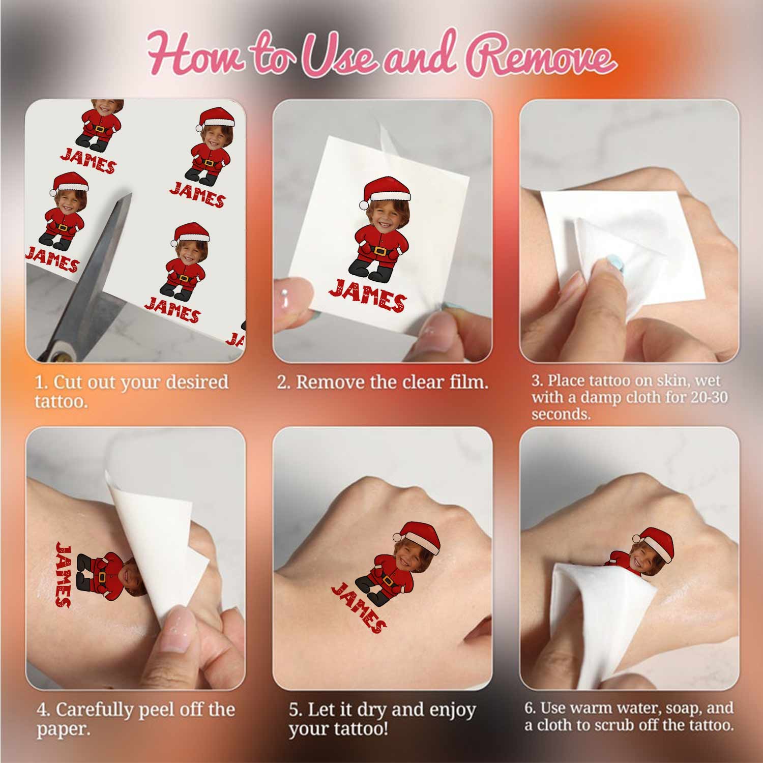 Christmas Santa Costume, Custom Photo And Text Temporary Tattoo, Personalized Tattoo, Fake Tattoo