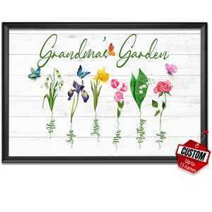 Personalized Grandma Garden Canvas, Family Birth Months Flowers, Gift For Family