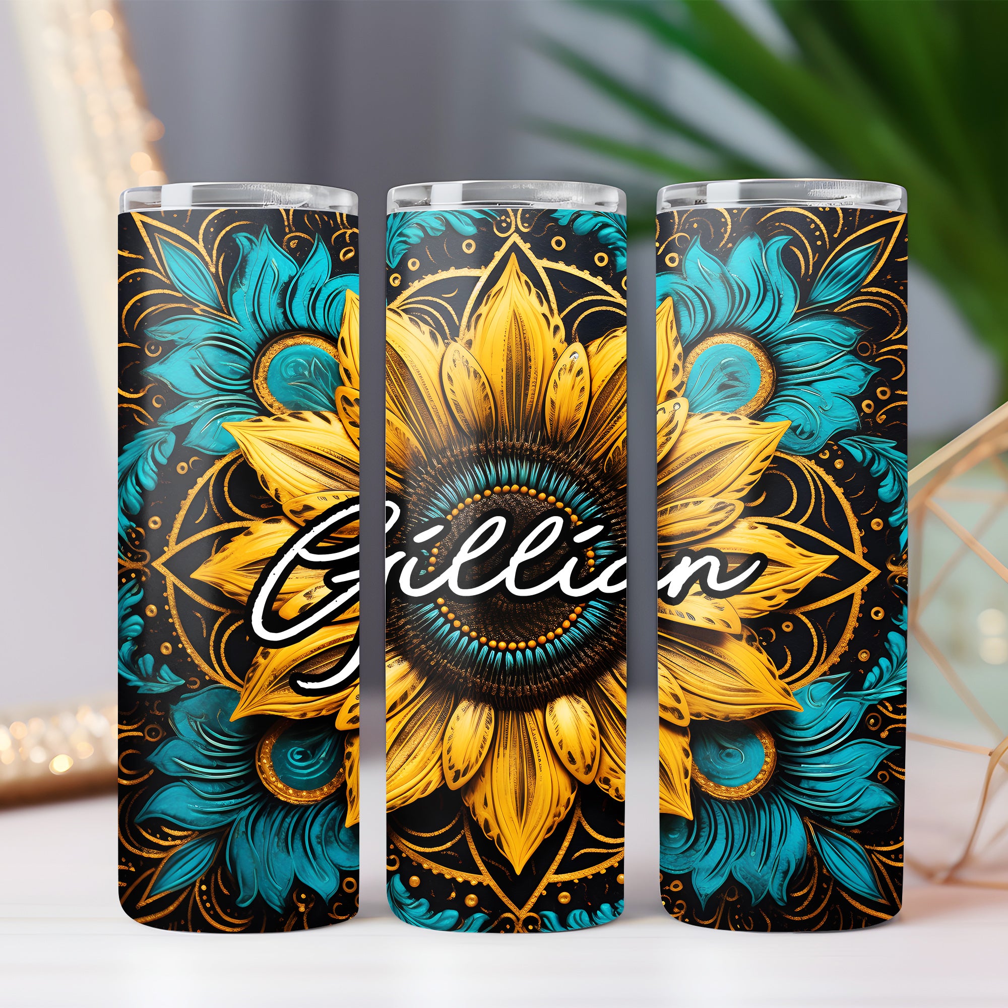 Sunflower - Custom Name - Personalized Skinny Tumbler