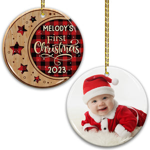 First Christmas Baby - Personalized 2 Sides Ceramic Ornament - Custom Photo Gift For Christmas