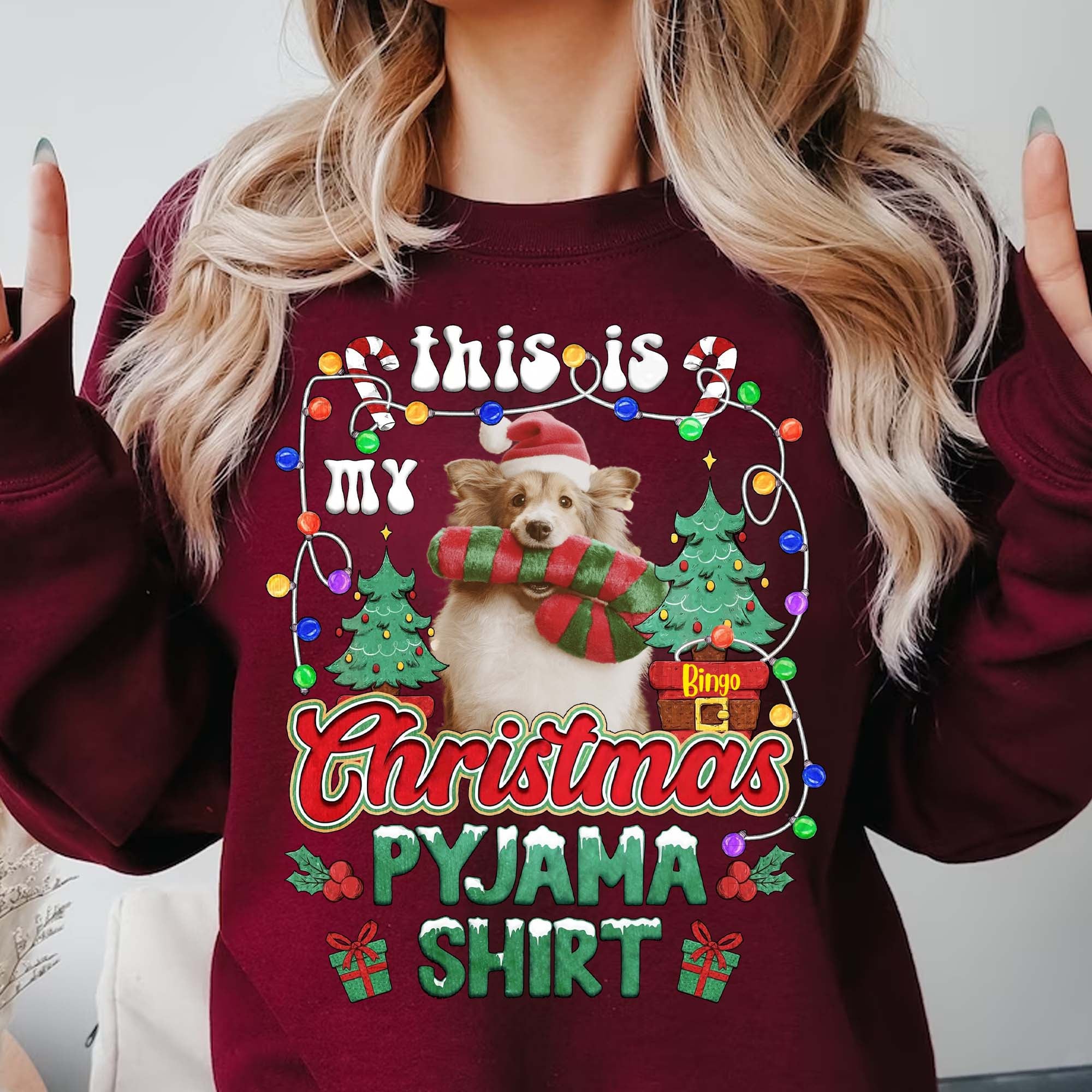 This Is My Christmas Pyjama Shirt - Custom Photo And Name, Personalized Sweatshirt - Family Gift, Gift For Pet Lover, Xmas Gift