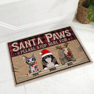 Santa Paws Please Here For  - Custom Pets And Names - Personalized Doormat - Pet Lover Gift, Christmas Decor