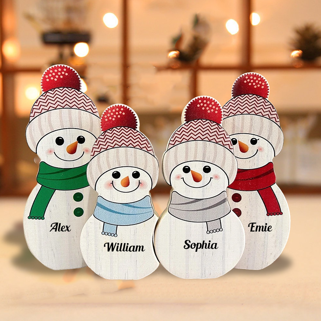 Christmas Personalized Wooden Snowman Family - Puzzle Wooden Snowman Family - Wooden Pet Carvings