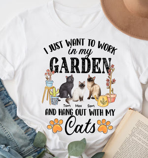 I Just Want To Work In My Garden And Hang Out With My Cats Personalized T-Shirt, Gift For Cat Lover