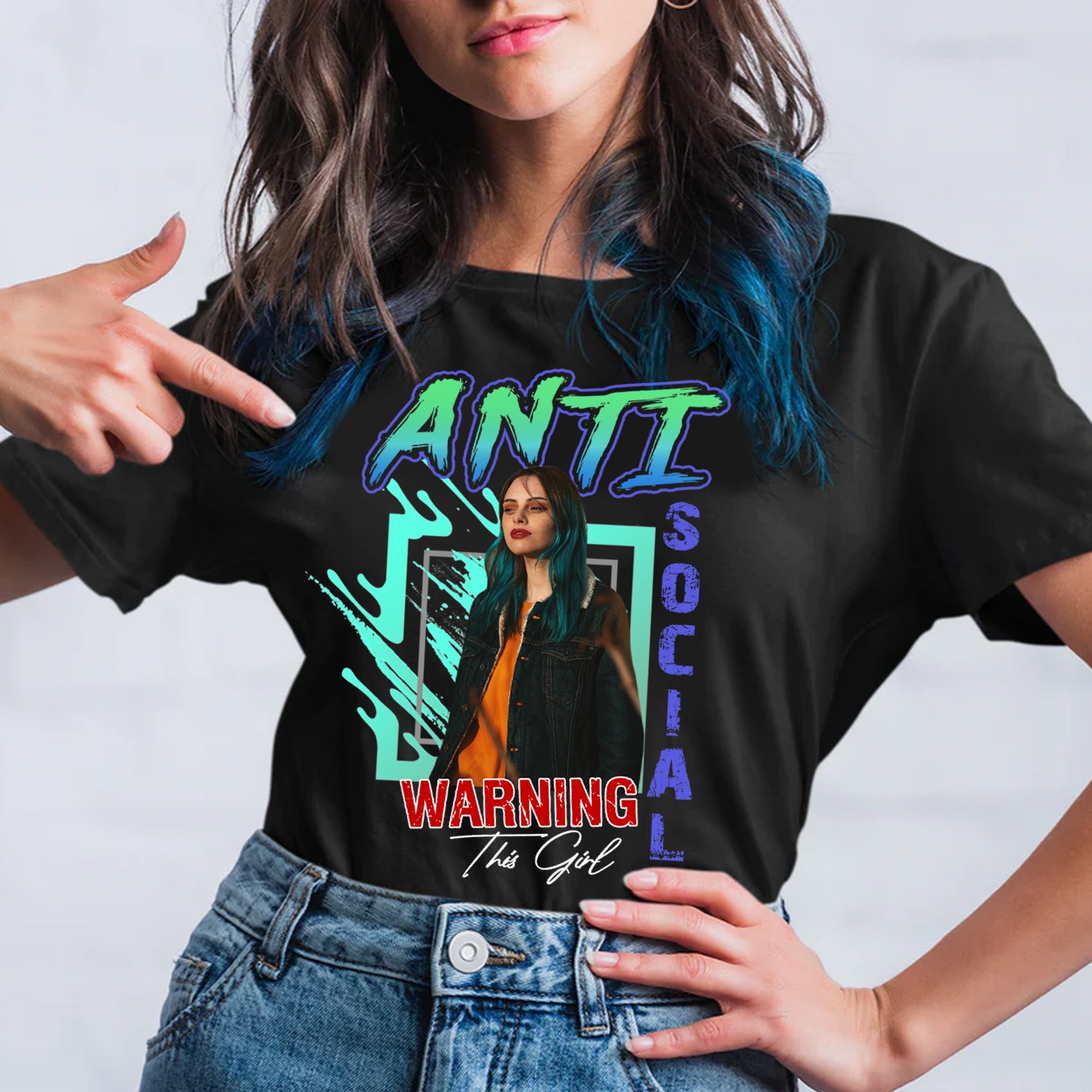 Anti Social Warning, Custom Background And Photo - Personalized T-Shirt