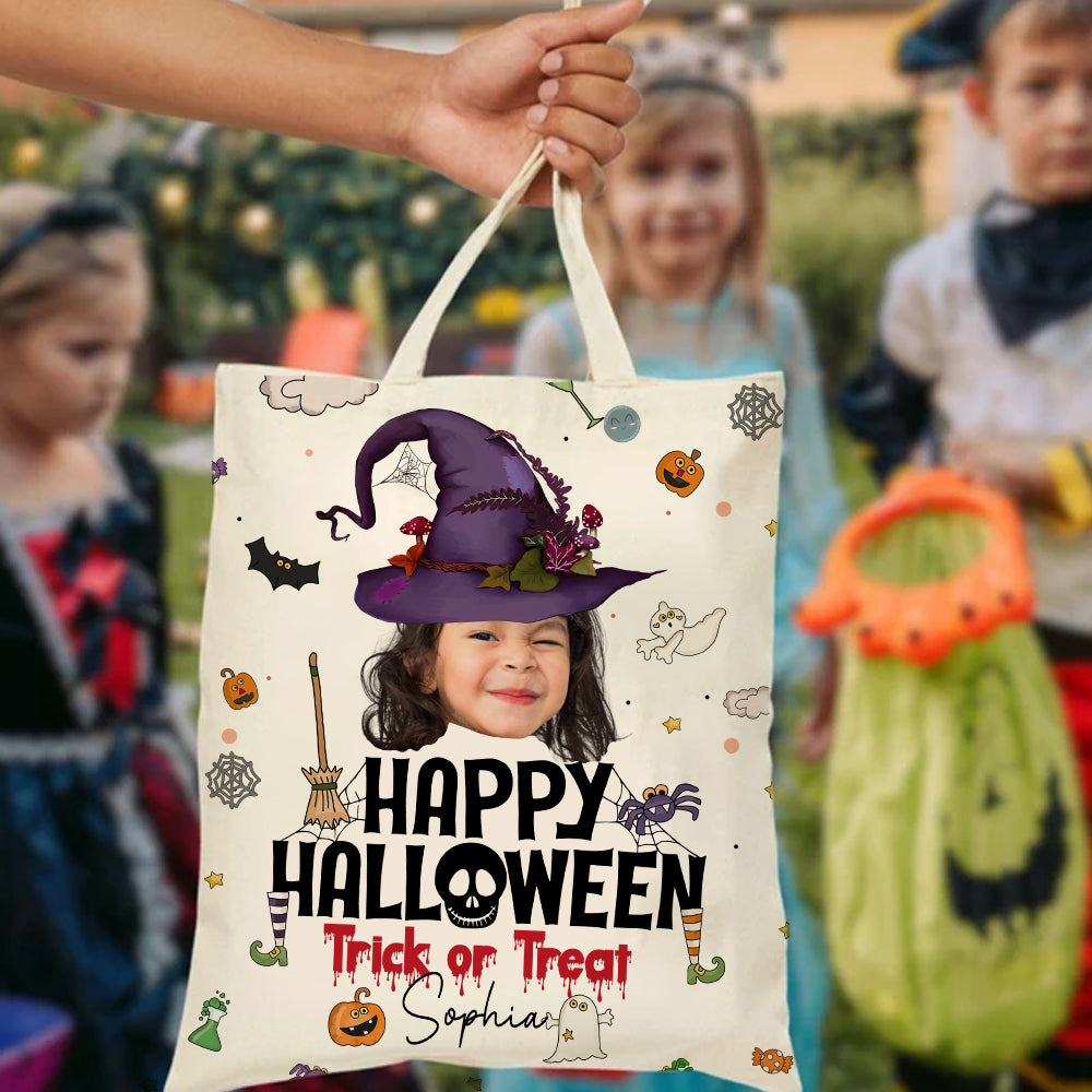 Happy Halloween - Trick Or Treat - Custom Photo And Name - Personalized Tote Bag, Halloween Gift