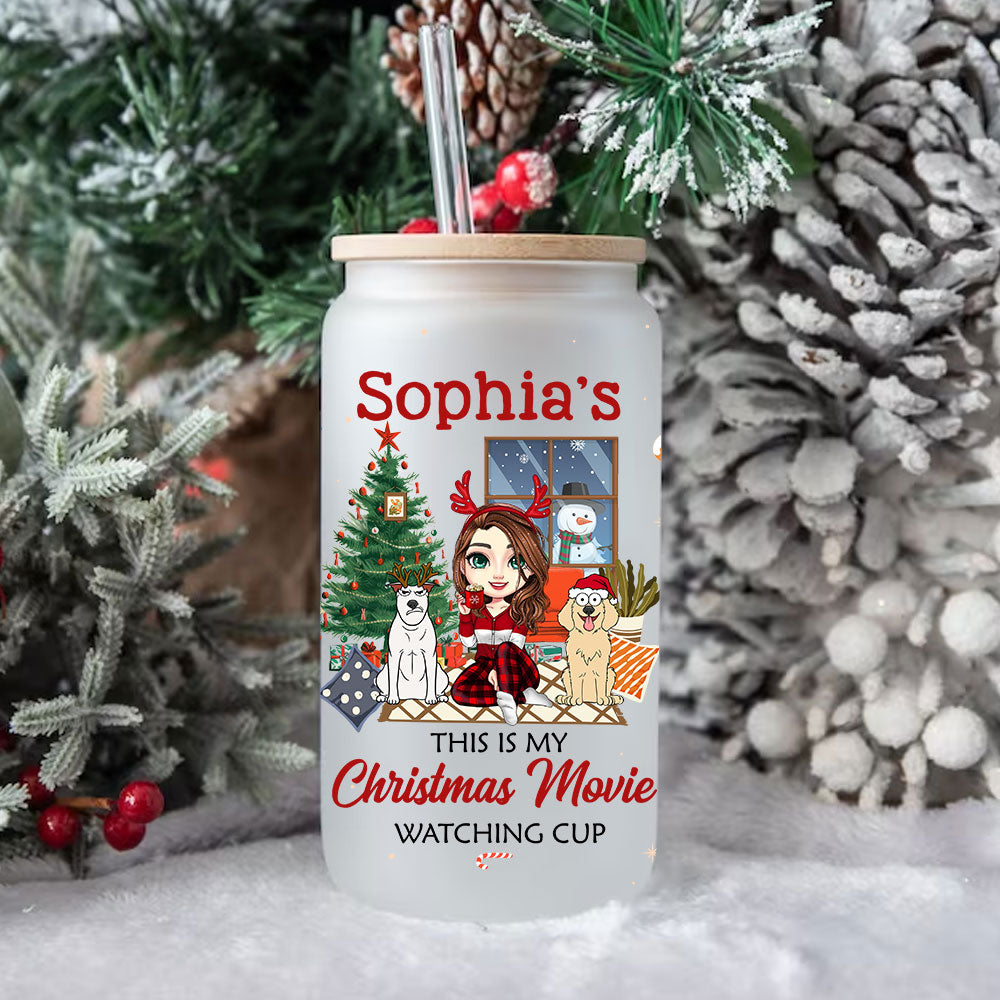 This Is My Christmas Movie Watching Cup - Customization Glass Bottle, Frosted Bottle, Gift For Family, Christmas Gift