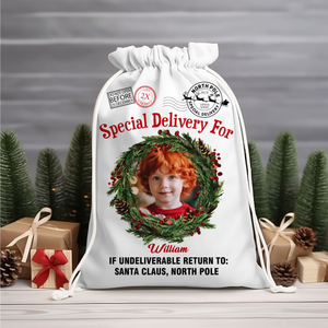 Special Delivery Custom Photo And Name, Personalized String Bag, Christmas Gift