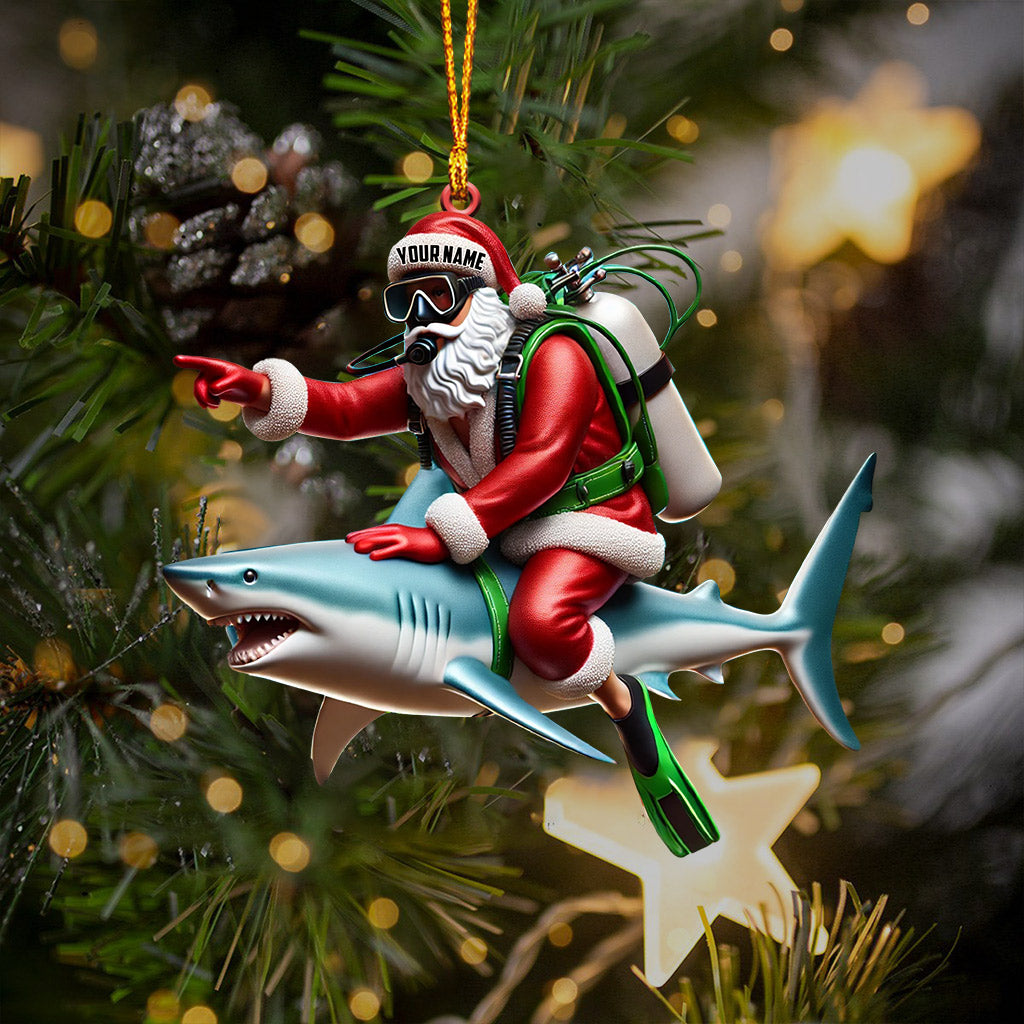 Santa Diver Riding Shark Christmas Ornament, Personalized Ornament