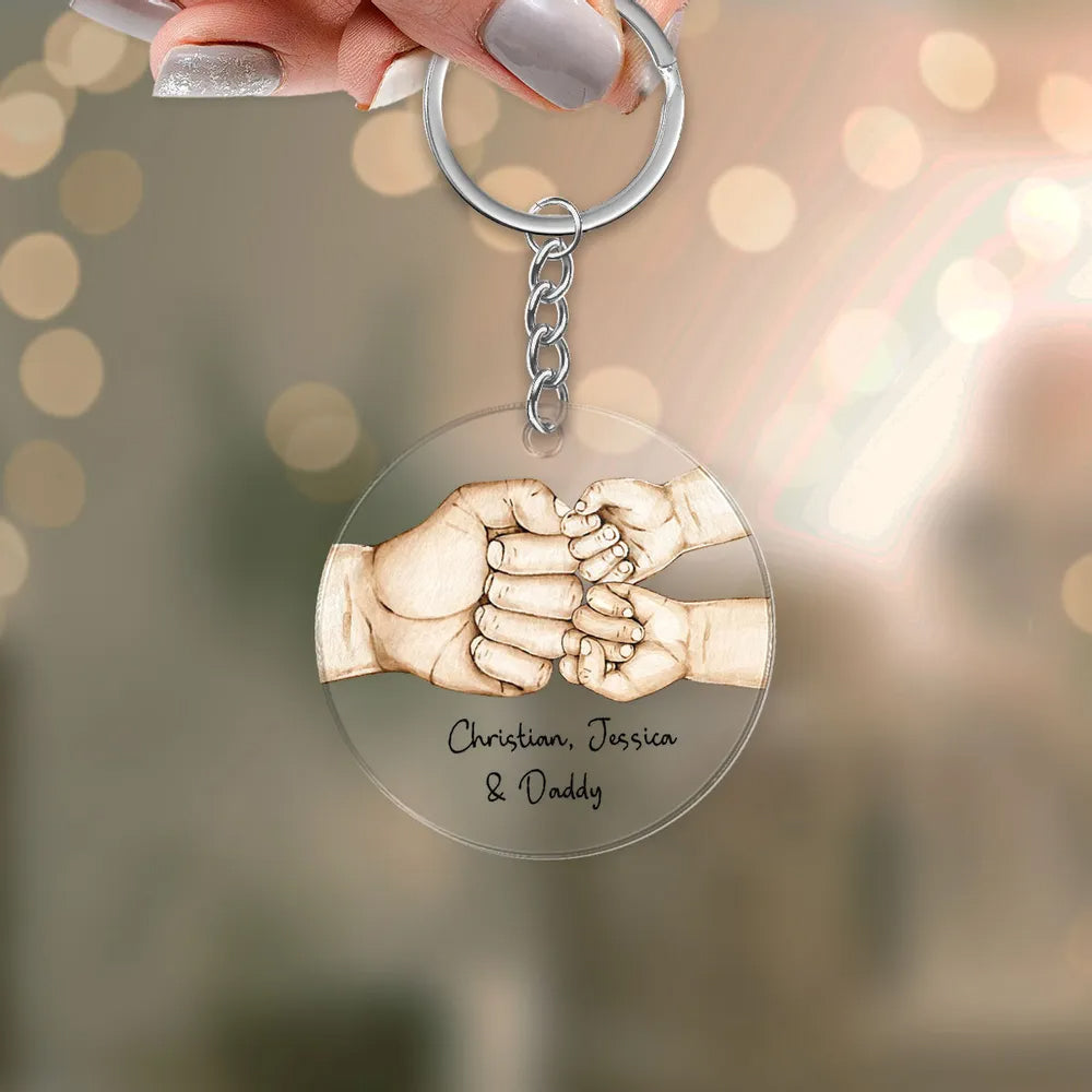 Dad And Kid Punch Hand, Custom Skin Color And Text - Personalized Acrylic Keychain