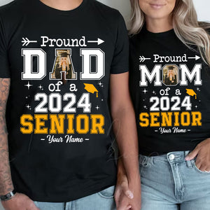 Proud Dad Mom Of 2024 Senior, Custom Name, Photo And Background Graduation - Gift For Graduation - Personalized Shirt