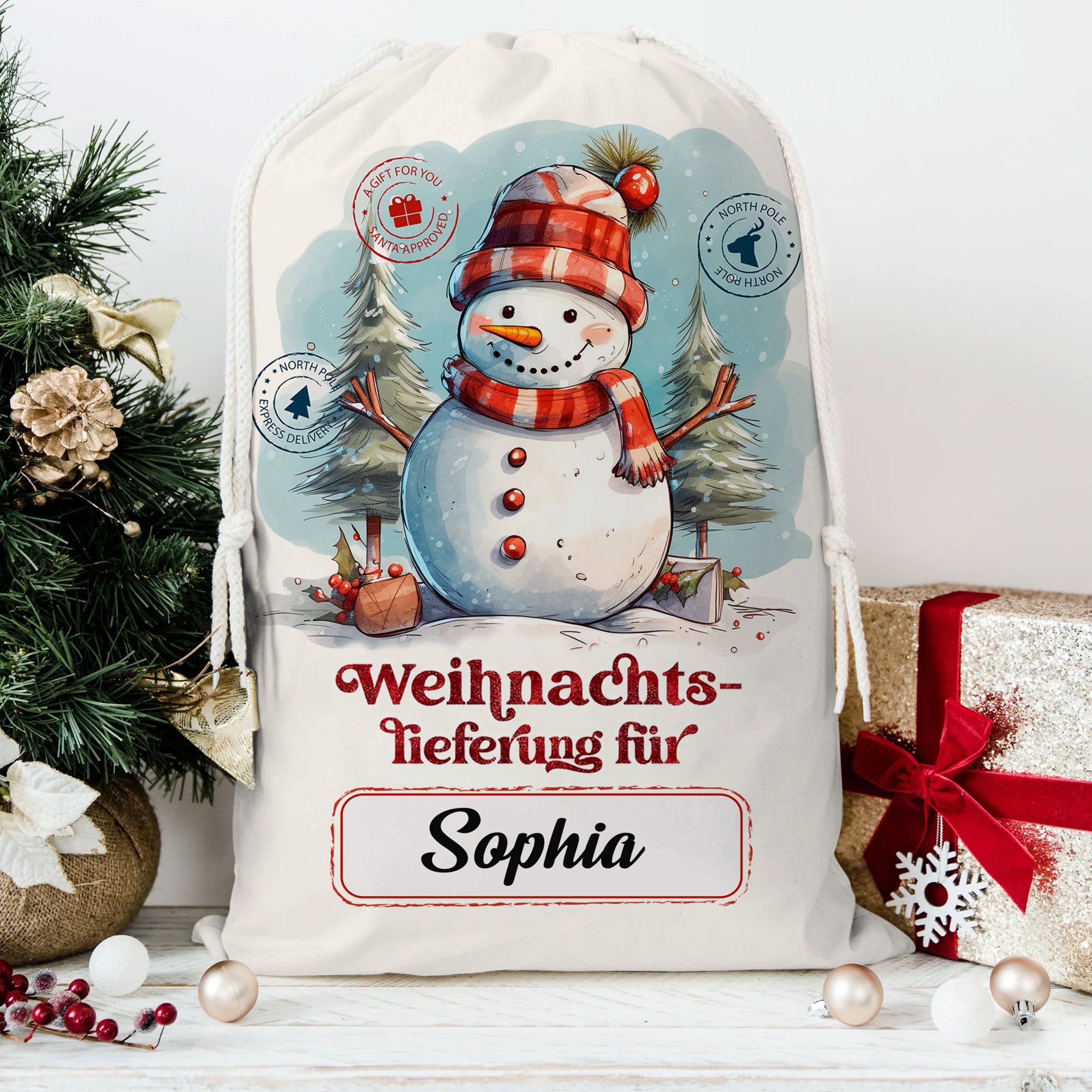 Weihnachts Lieferung Fur Custom Text, Personalized String Bag, Christmas Gift