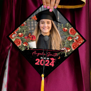 Class Of 2024, Colorful Flowers Custom Texts Grad Cap Topper - Personalized Customized Graduation Cap, Graduation Gift