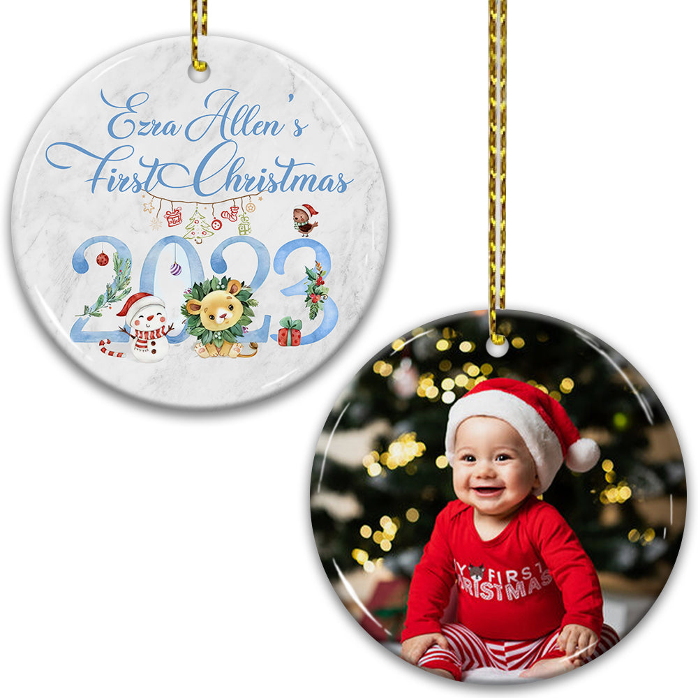 Baby First Christmas - Custom Photo And Name- Personalized 2 Sides Ceramic Ornament - Gift For Family, Christmas Gift