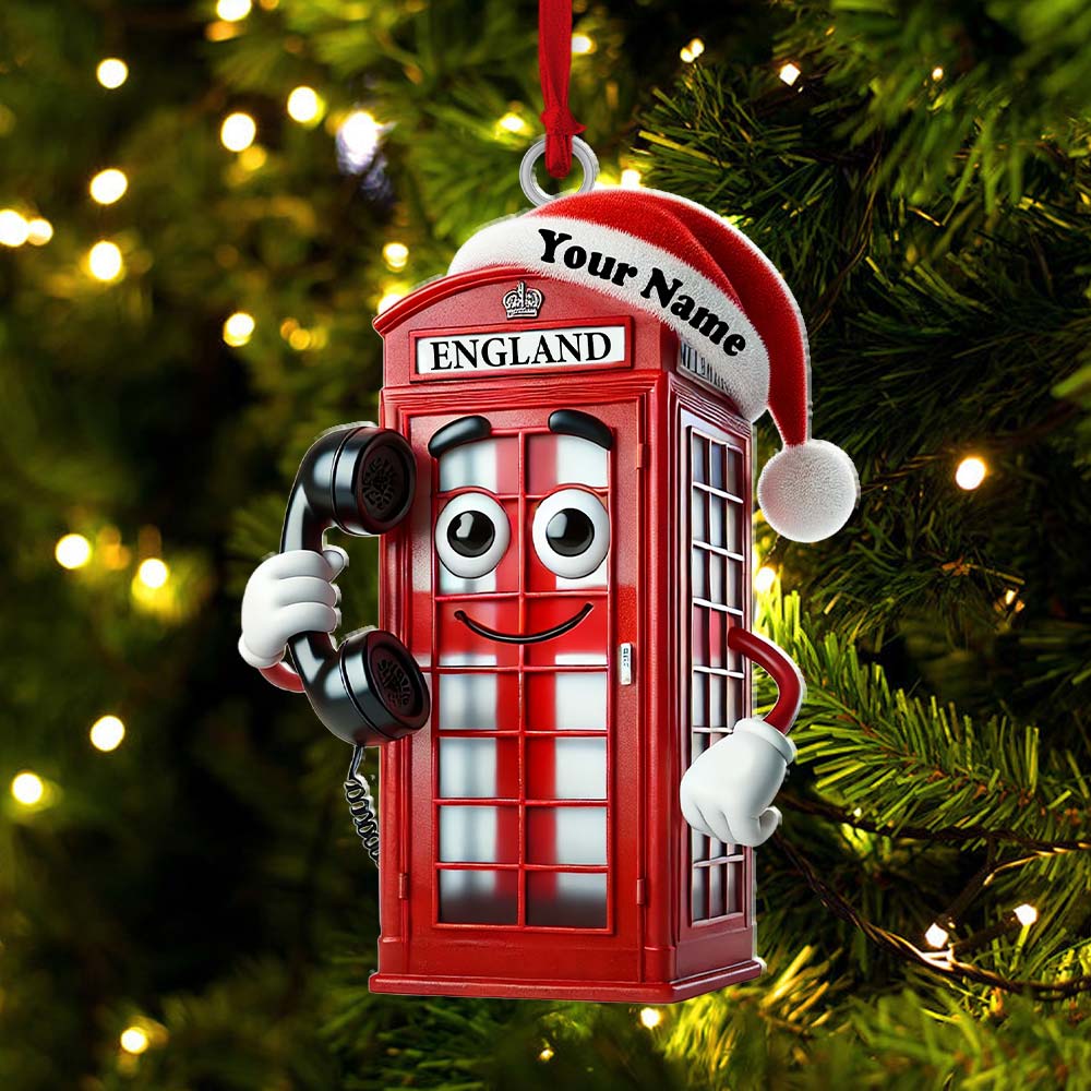 Red Telephone Box Christmas Ornament, Personalized Ornament