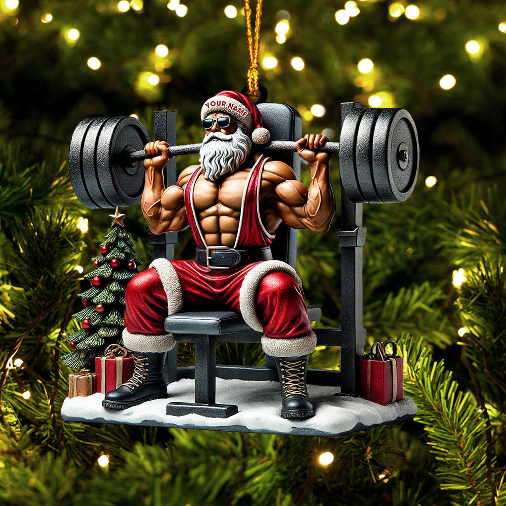 Santa Muscle Weightlifting Christmas Ornament, Personalized Ornament