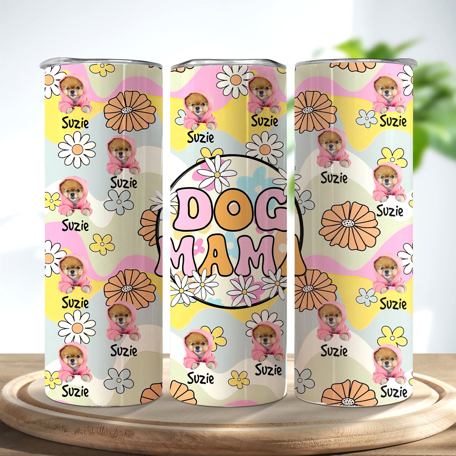 Custom Photo Dog Mama, Dog Mom Skinny Tumbler, Gift For Dog Lover