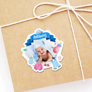 Personalized Baby Sticker, Custom Photo And Text Name, Birthday Gift