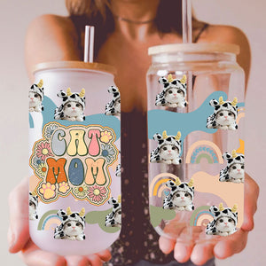 Personalized Cat Lover Can Glass, Cutie Kittie Custom Photo Glass Bottle, Frosted Bottle