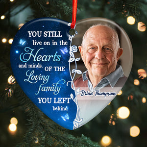 You Still Live On In The Heart  - Personalized Heart Ceramic Ornament - Memorial Gift