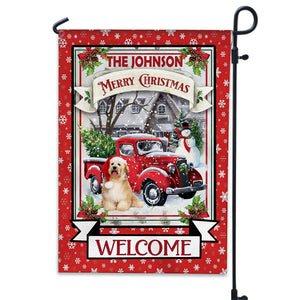 Merry Christmas Pet With Red Car - Custom Pet Photo And Name Flag - Christmas Gift, Gift For Pet Lovers