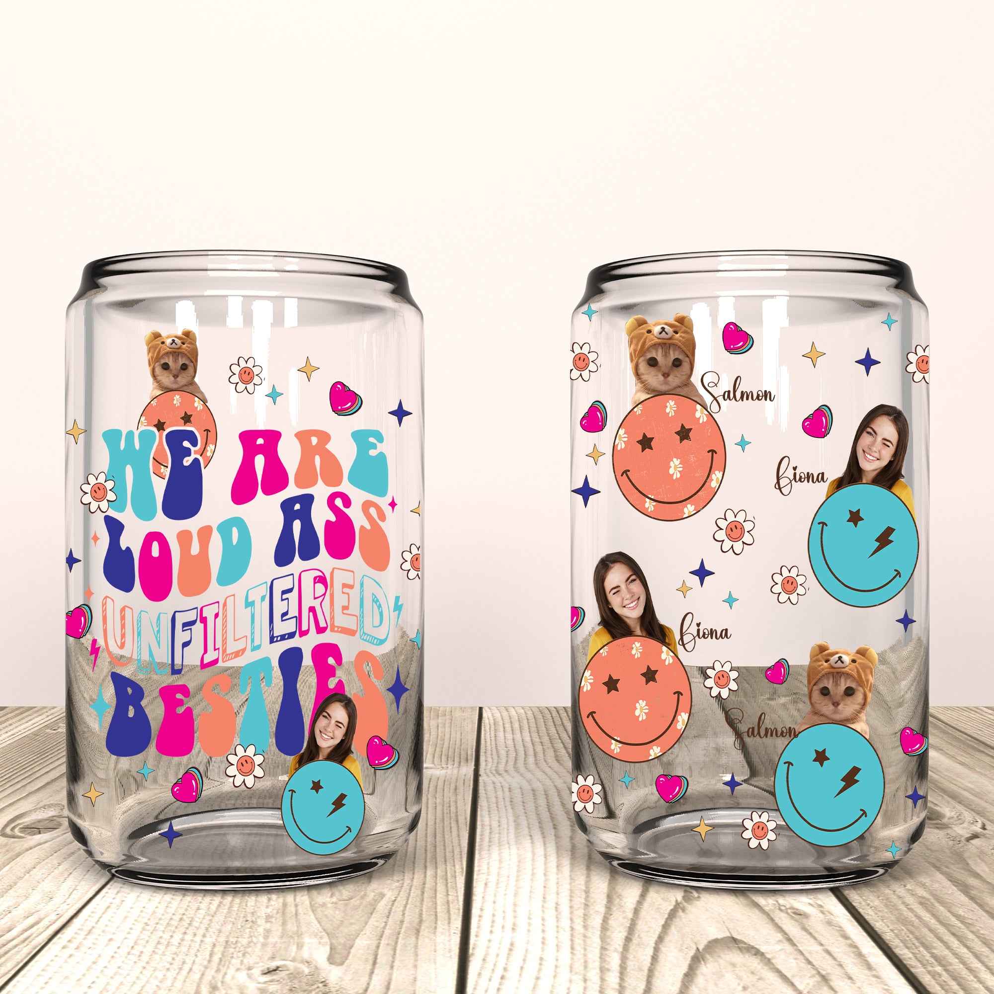 We Are Besties - Custom Photo And Name - Personalized Glass Bottle, Frosted Bottle