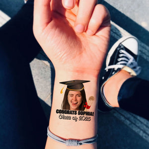 Graduation Tattoo Gift Custom Photo And Text Temporary Tattoo, Personalized Tattoo, Fake Tattoo