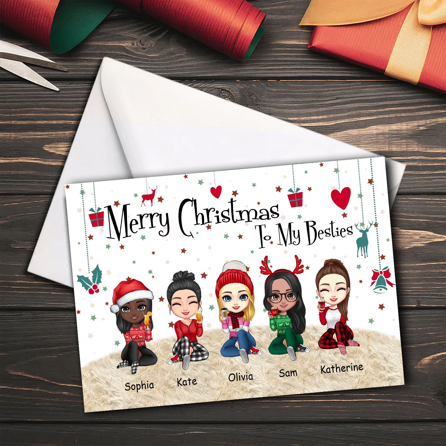 Merry Christmas To My Besties, Custom Appearances And Names - Personalized Christmas Card, Christmas Gift