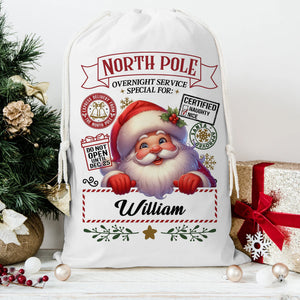 Santa Christmas North Pole Custom Name, Personalized String Bag, Christmas Gift