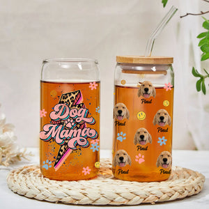 Dog Mama - Custom Photo And Name - Personalized Cutie Puppy Glass Bottle, Frosted Bottle, Gift For Pet Lovers