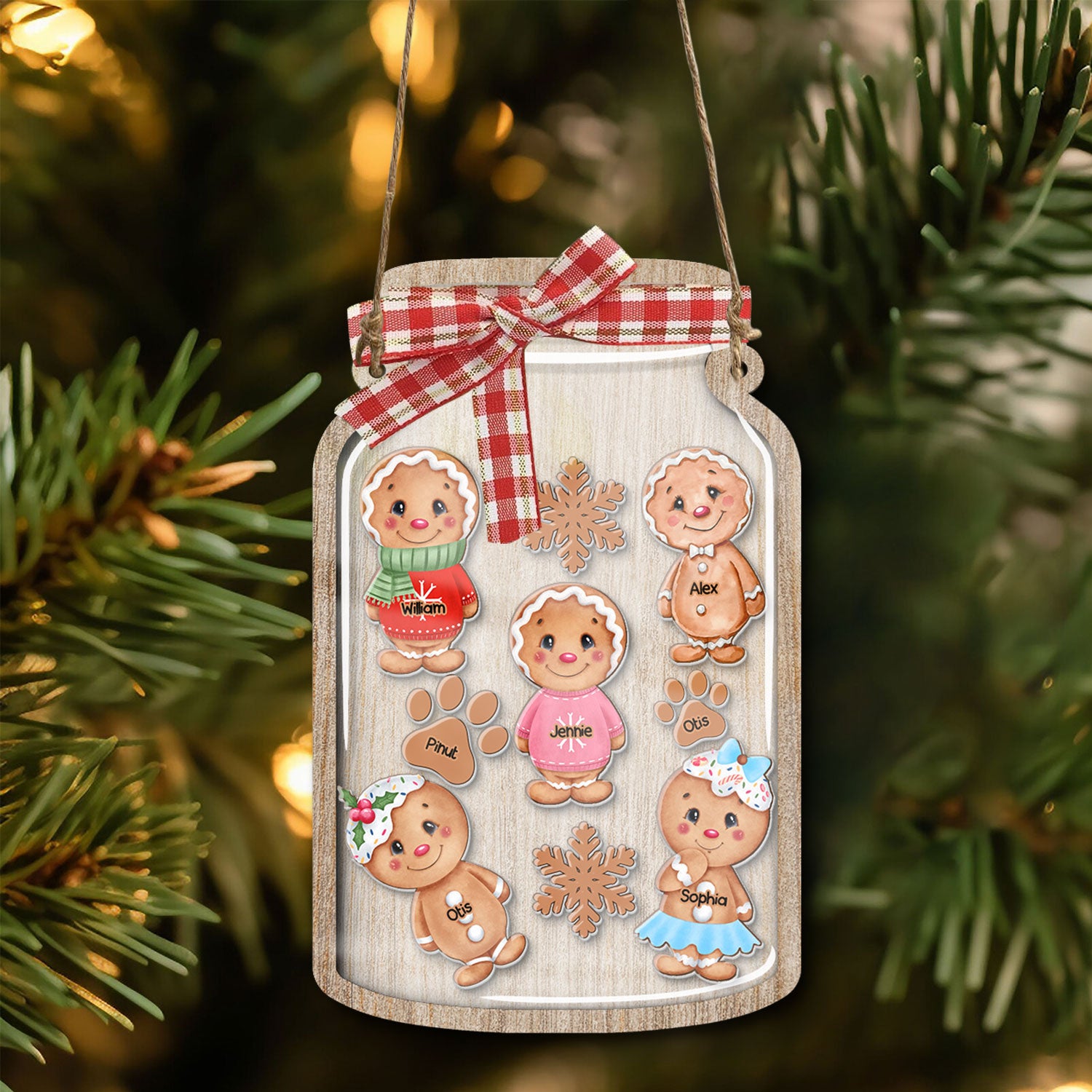 Custom Gingerbread Family Reward Jar - Personalized Jar Layered Ornament - Gift For Family, Christmas Gift