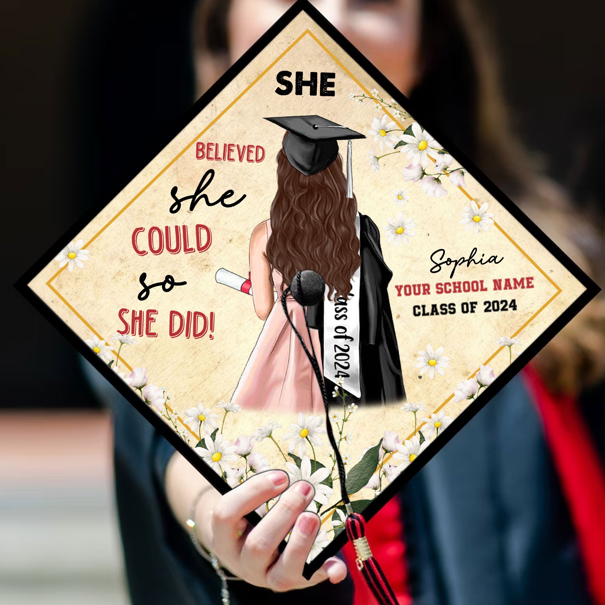 Graduation Custom Appearance And Texts Grad Cap Topper - Personalized Customized Graduation Cap, Graduation Gift