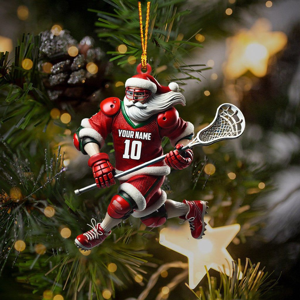 Santa Lacrosse Christmas Ornament, Personalized Ornament