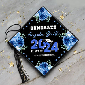 Flowers Custom Texts Grad Cap Topper - Personalized Customized Graduation Cap, Graduation Gift