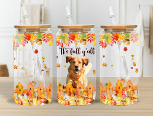 Personalized Autumn Dog Glass Bottle, Frosted Bottle