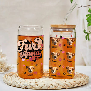 Fur Mama - Custom Photo - Personalized Glass Bottle, Frosted Bottle - Gift For Pets Lovers