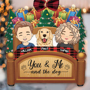 You & Me And The Dogs Cats Pets - Personalized Custom Shaped Wooden Ornament With Bow - Gift For Pet Lover