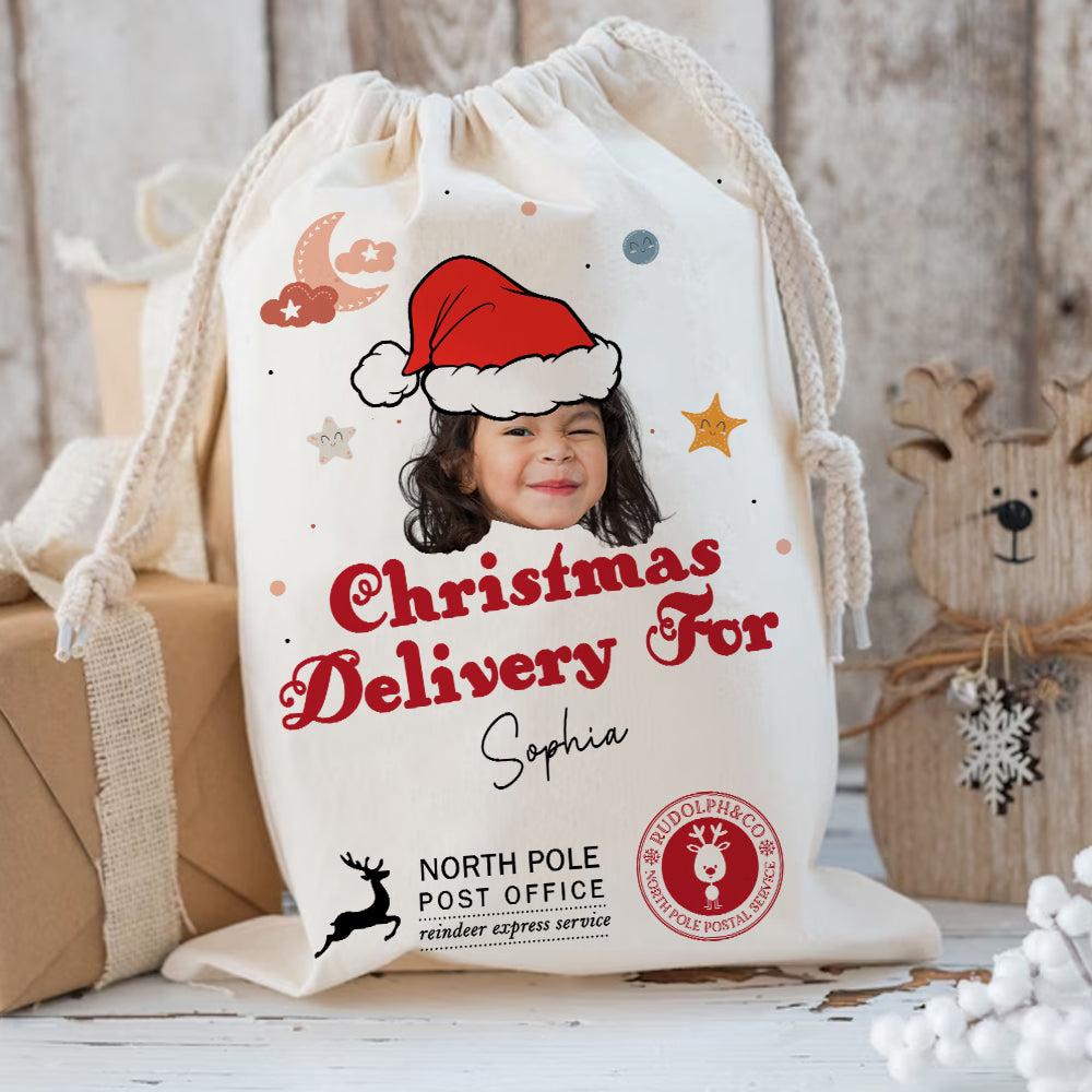 Christmas Delivery Face Photo - Christmas Season - Personalized String Bag, Christmas Gift