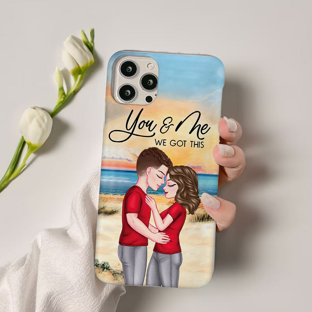 Couple Kissing At Beach Sunset Sunrise - Custom Appearance And Names - Personalized Phone Case - Gift For Couple